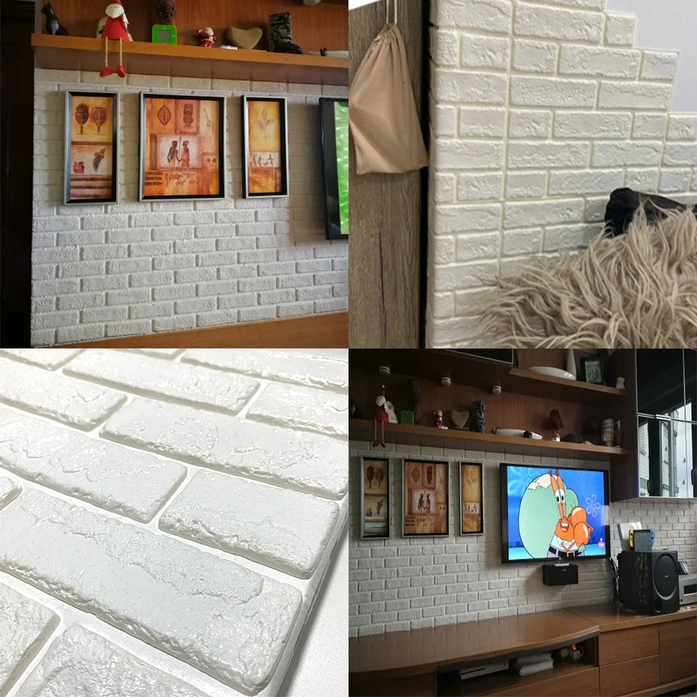 10 Pcs 3D Peel and Stick Wall Stickers Home Decor Living Room Waterproof Foam Vinyl PVC 70X77CM Self Adhesive Panels Wallpaper
