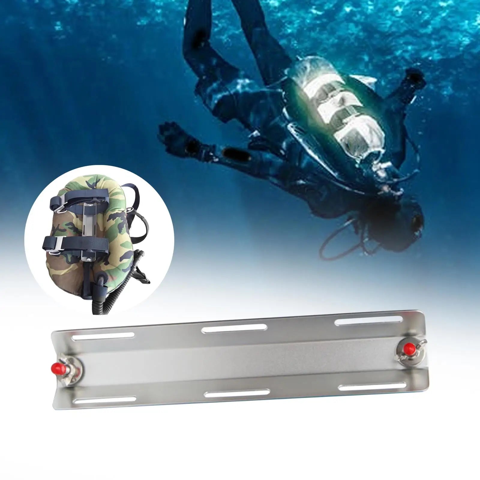 Scuba Diving Backplate 12.20inch in Length Stainless Steel with Mounting Screw for Underwater Crotch Straps Watersports Summer