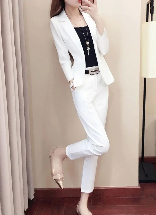 Office Outfit Professional White Wear To Work Trouser Suit Two Piece Set Pants for Women Womens 2 Pant Sets Black Blazer and Xxl - Daisan Mart