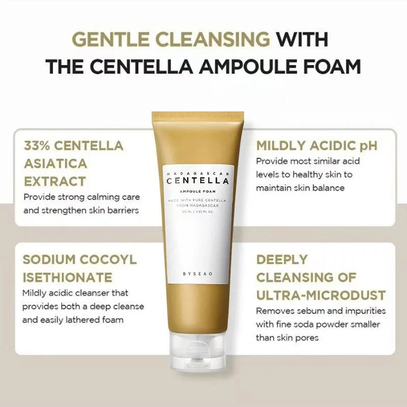 Centella Face Refreshing Foaming Cleanser,Gentle Removes Dirt,Oil Control Deep Cleansing Calming Ampoule Foam,Korean Skincare