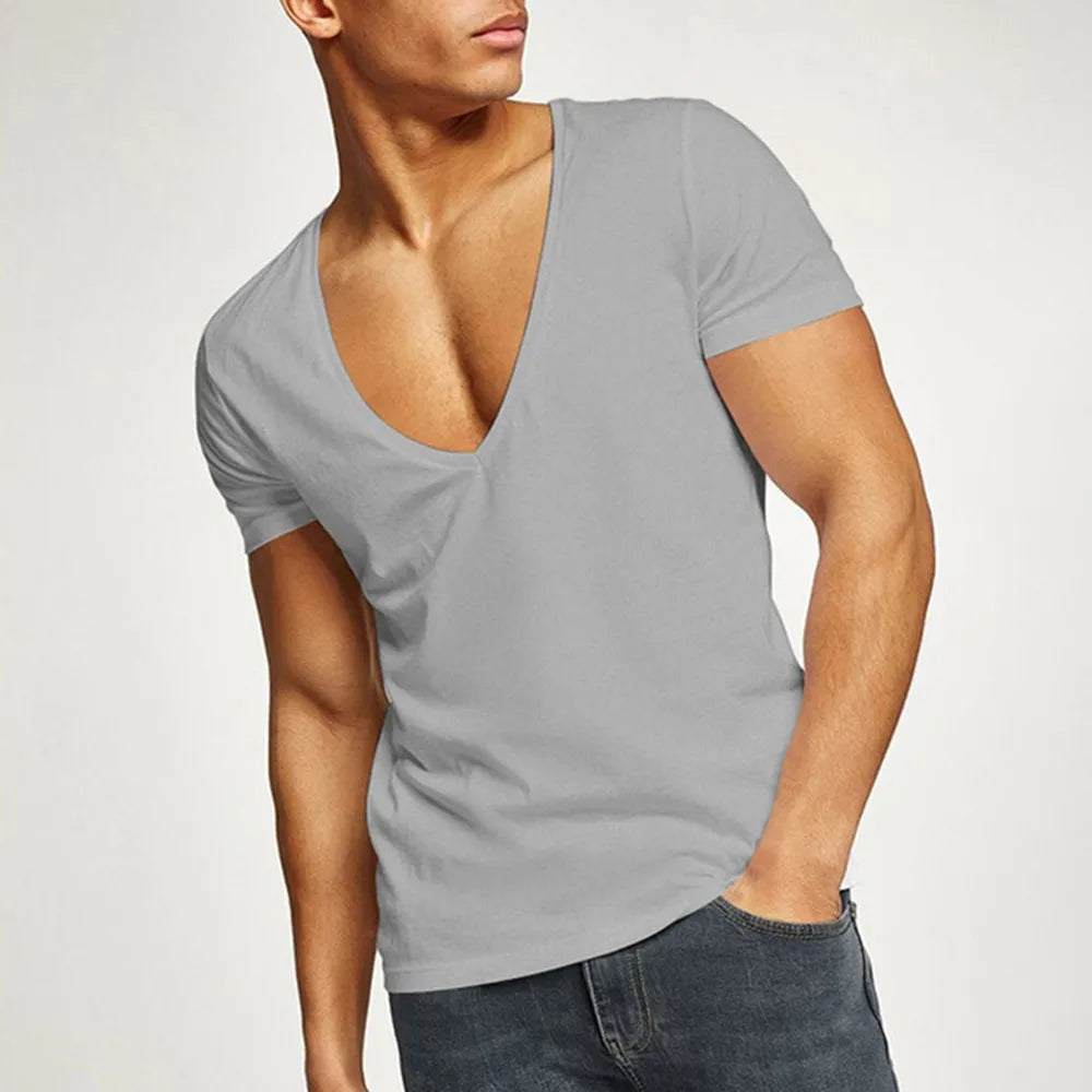 Men's Basic Summer V-Neck Sports Gym T-Shirt