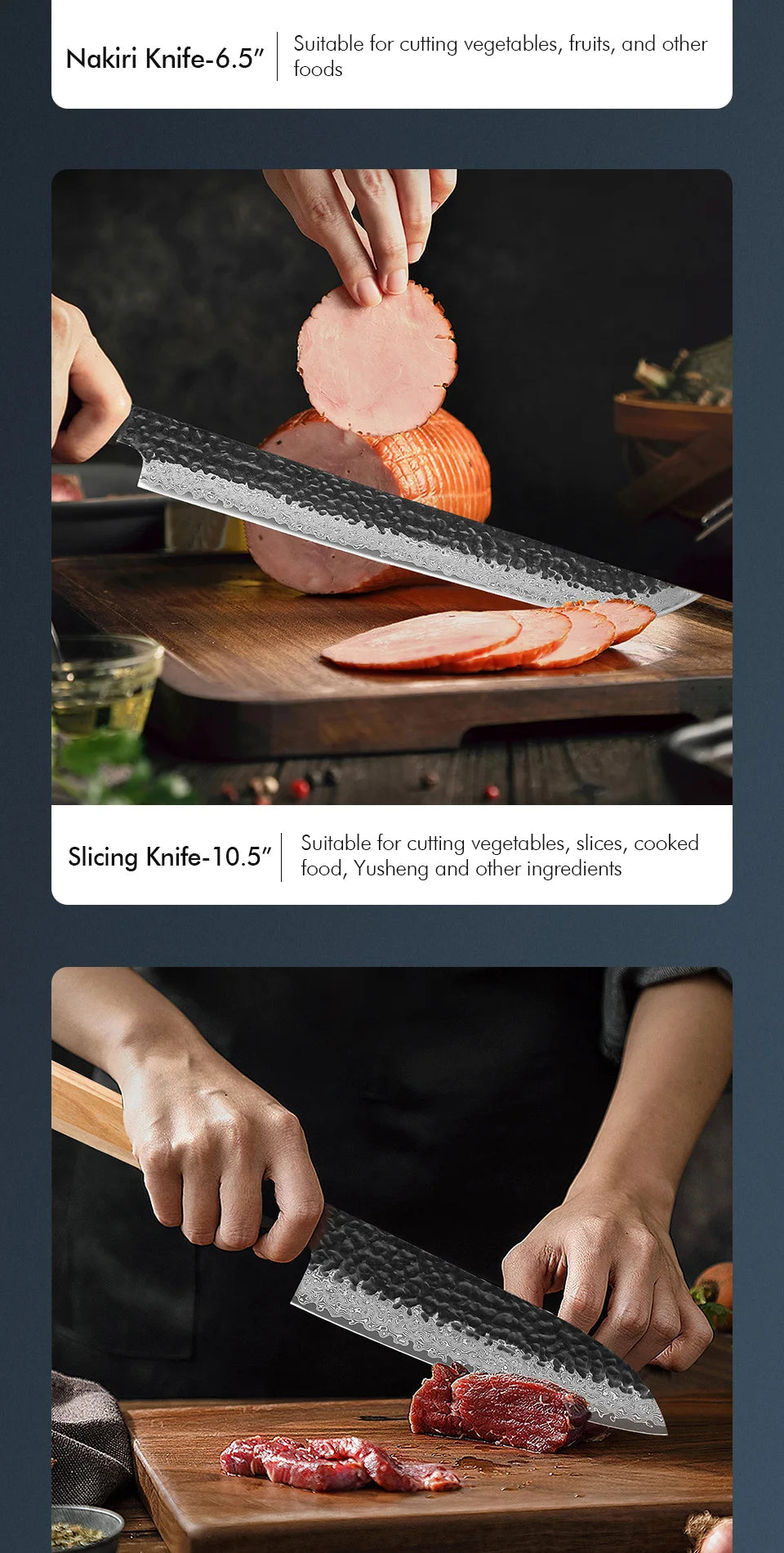 Dao Bếp Nhật F.YOUNG Rèn Tay Thép Damascus Cao Cấp