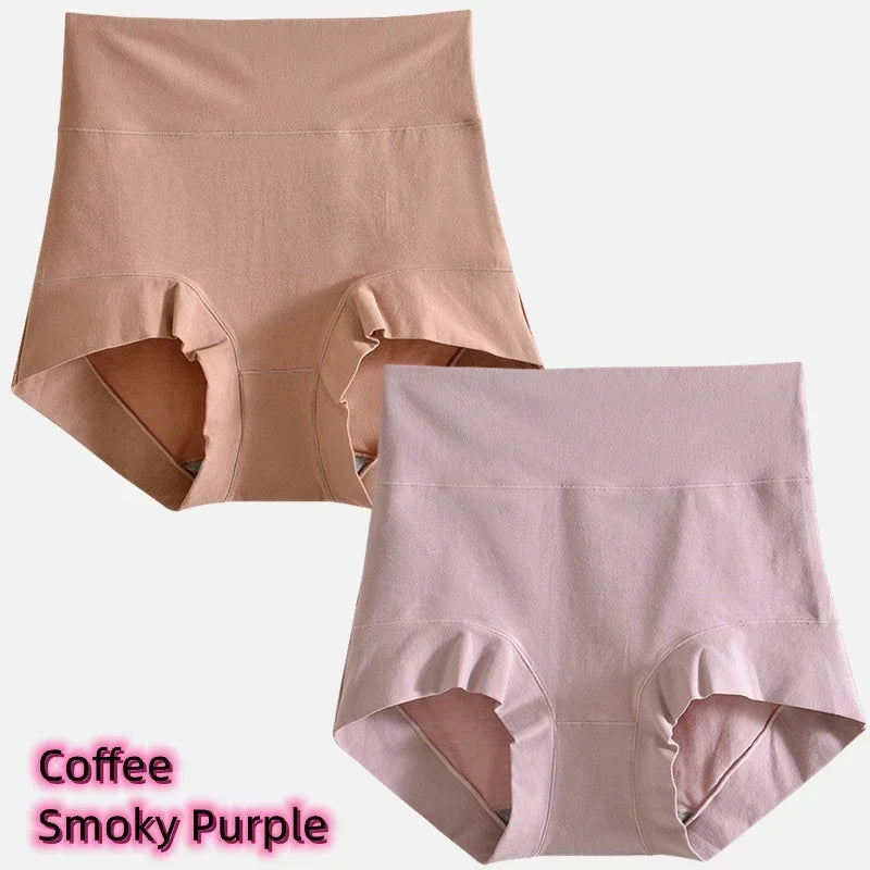 Women's cotton high-waisted, stretchy, belly-hugging panties, 2 pieces