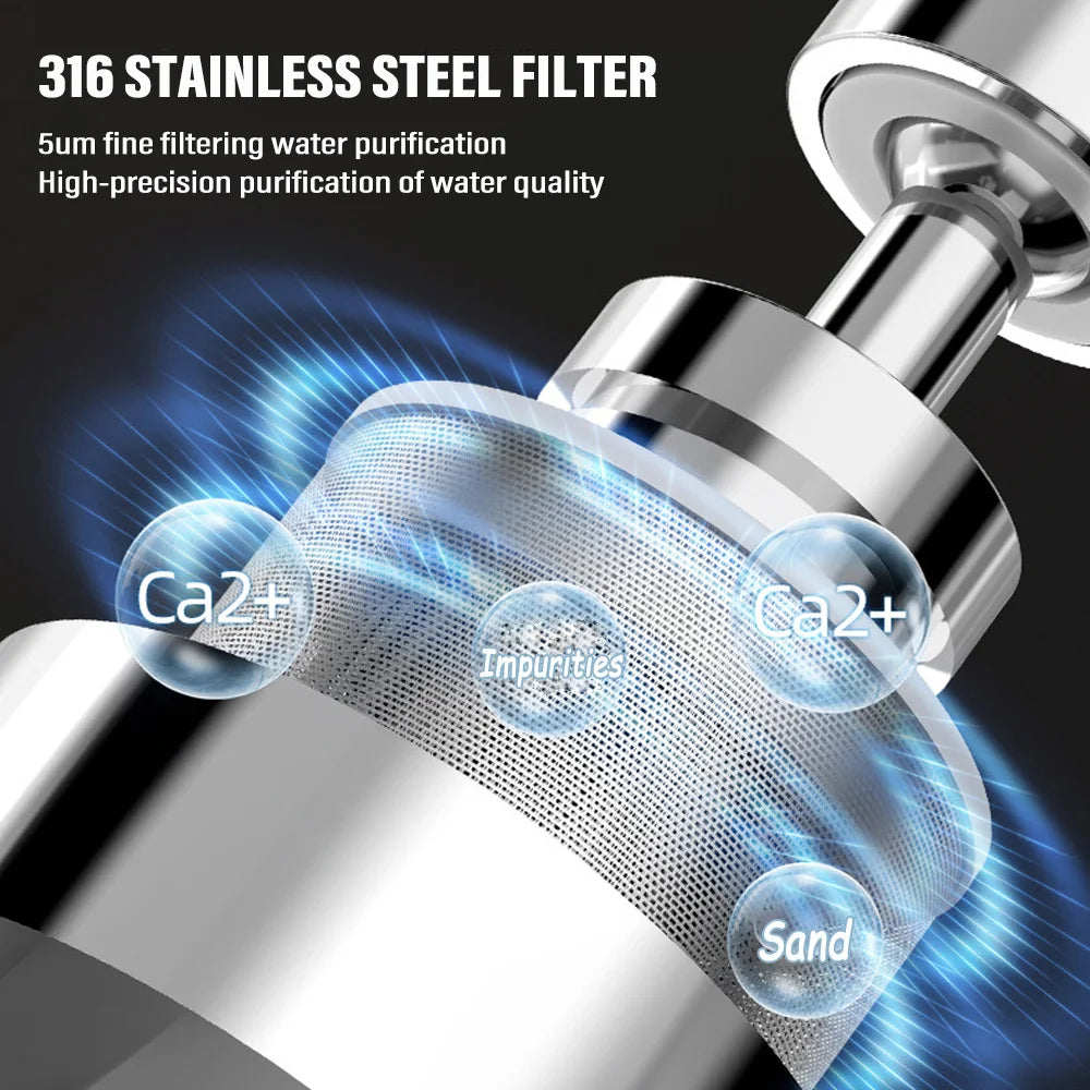 3-Mode Stainless Steel Faucet 360° Rotation Dual Filter Kitchen