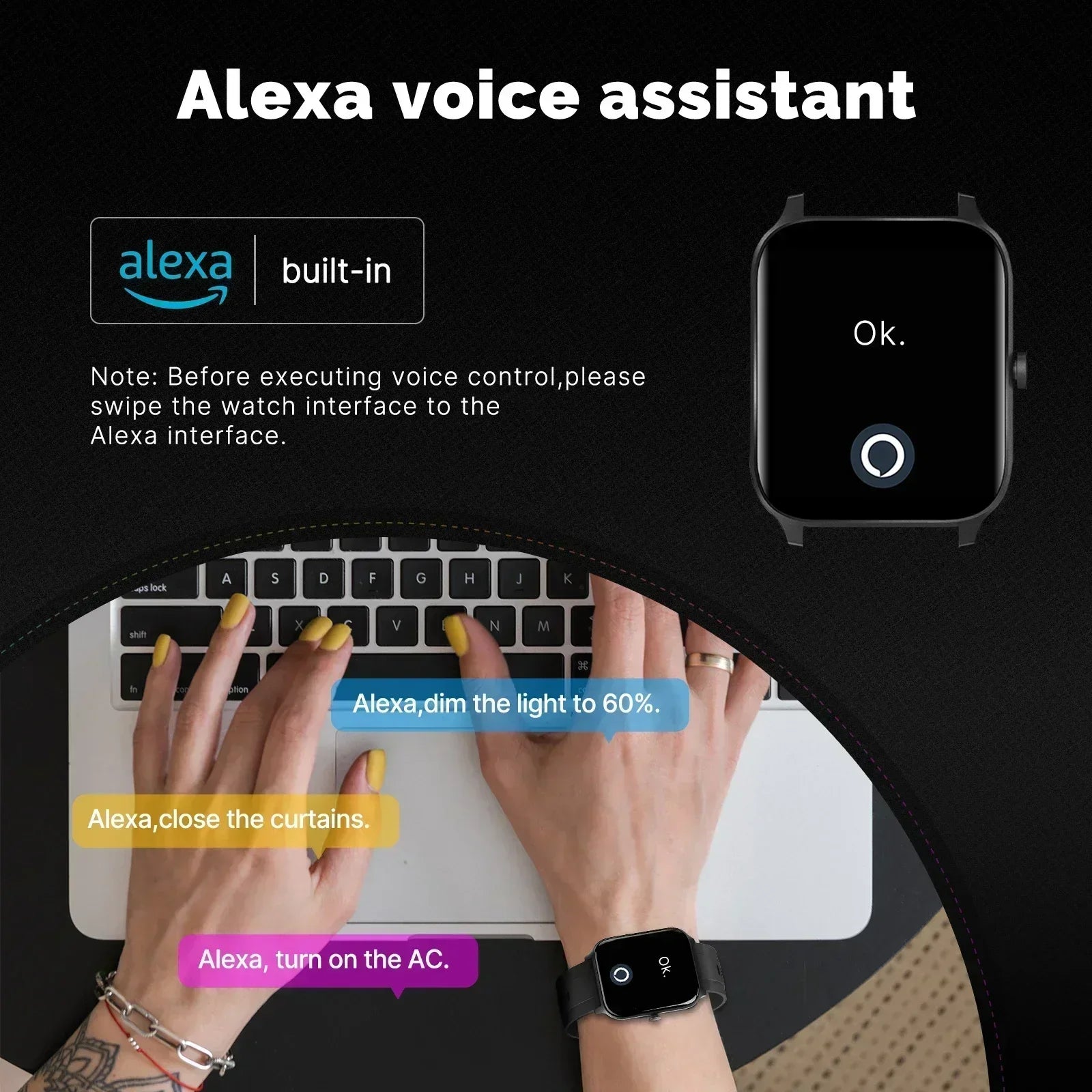 Đồng Hồ Thông Minh MOES Alexa, Chống Nước, Đo Sức Khỏe