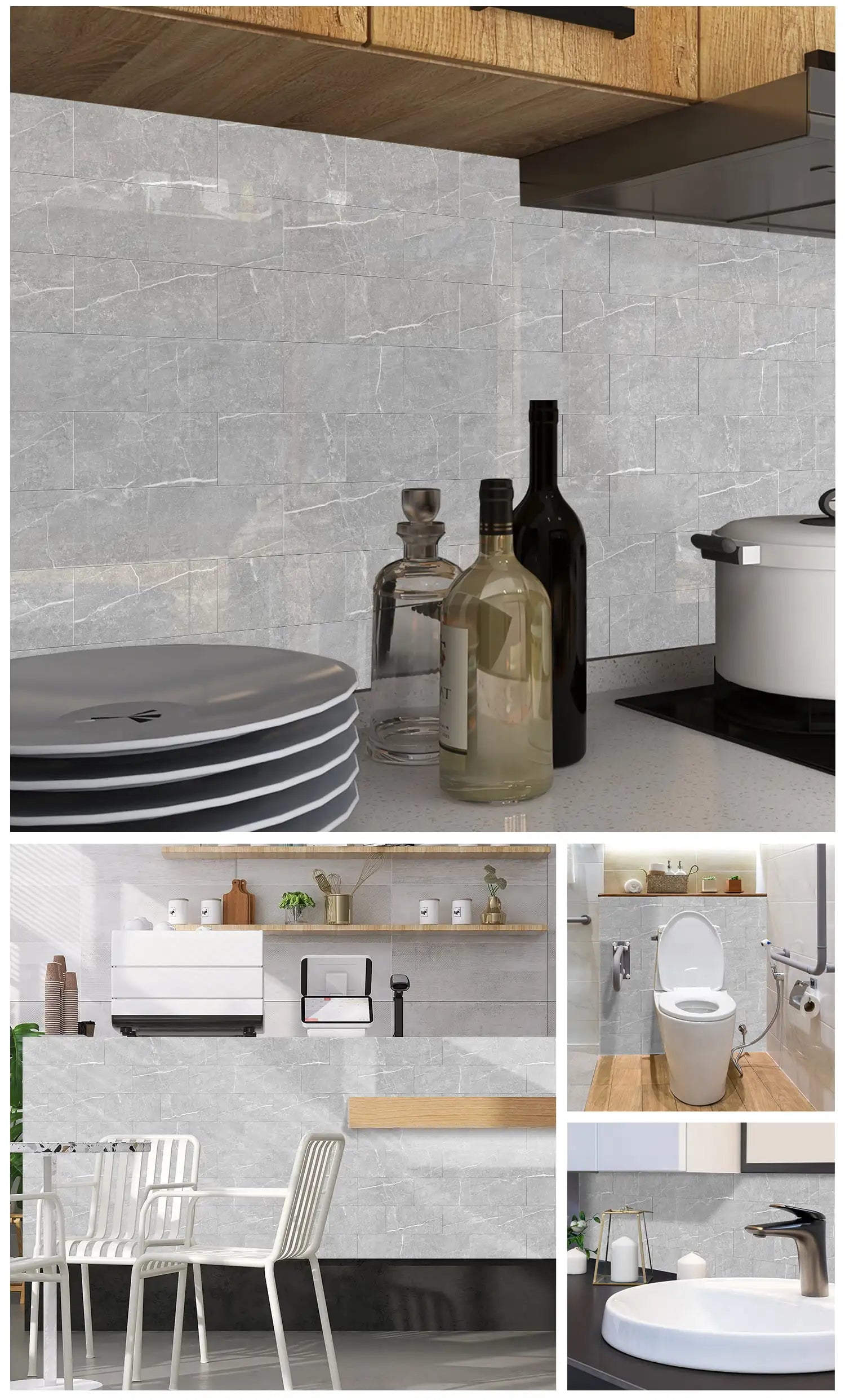 Self Adhesive Foam Ceramic Tile Stickers Bathroom Kitchen Waterproof Anti Fouling Thickened Wall Decoration Marble Decals
