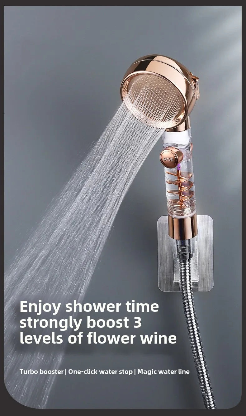 Handheld Turbocharged Pressure Shower Head 3 Modes Propeller Turbo Showerhead for Detachable Rainfall Spray and One-Touch Switch