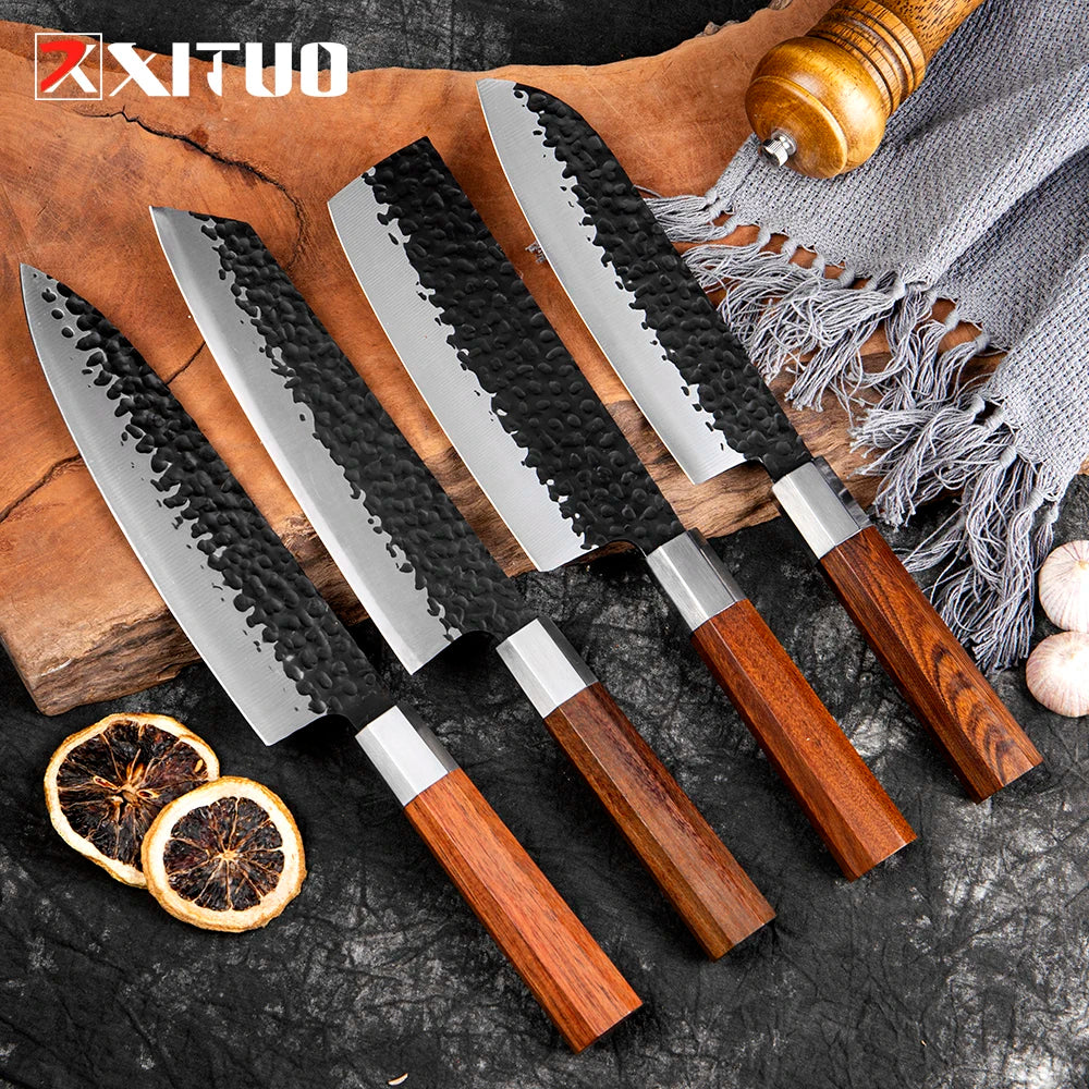 Bộ Dao Nhà Bếp XITUO, Thép Carbon Cao, Tay Cầm Bát Giác