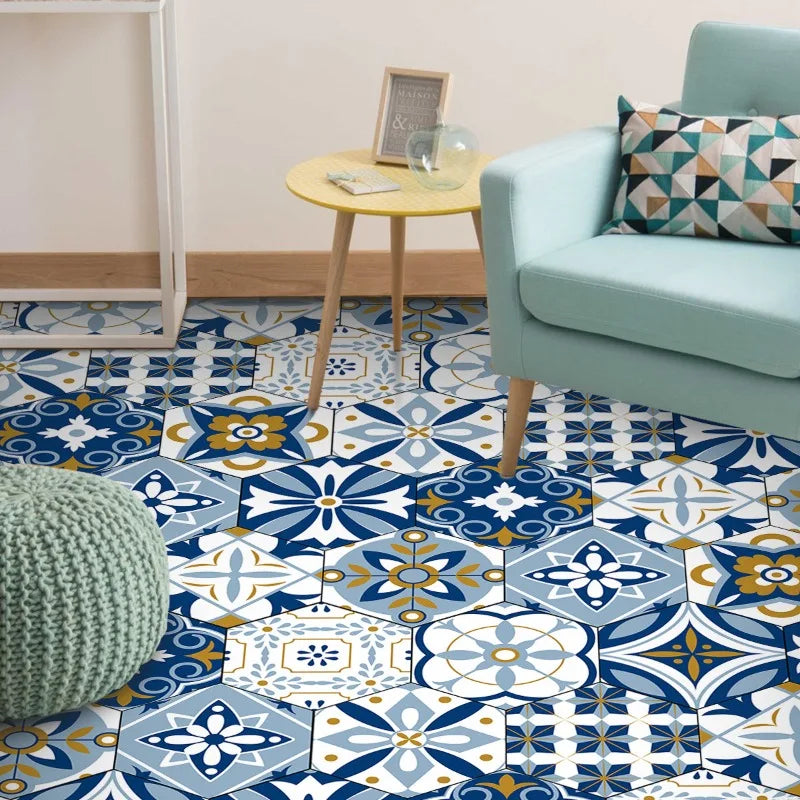 22PCS Self-adhesive Moroccan Style Hexagonal Diagonal Floor Stickers Non-slip Waterproof Decals for Kitchen Bathroom Decoration