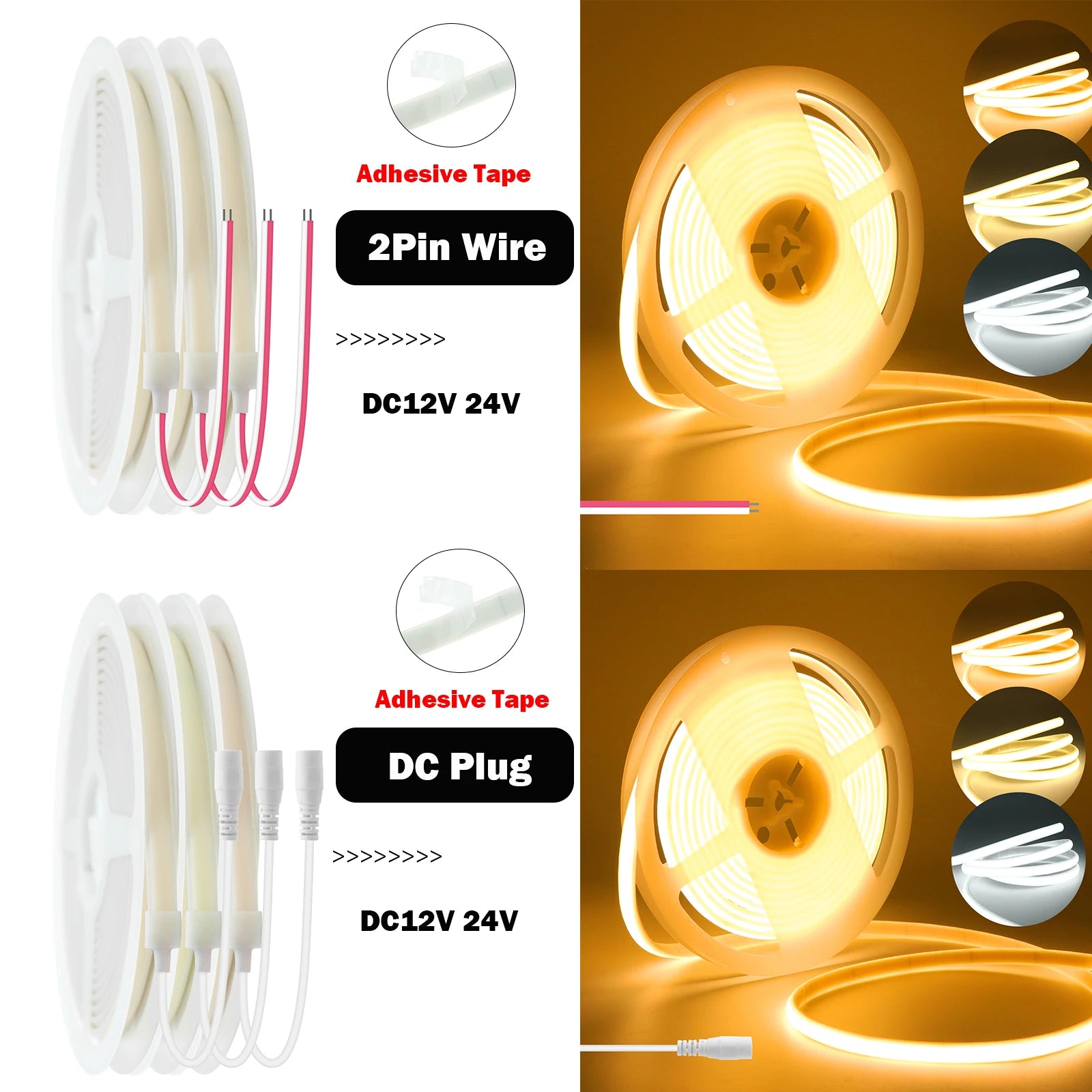 Dải Đèn LED COB Chống Nước IP67 Dẻo 12V 24V 320LEDs/M - Daisan Mart