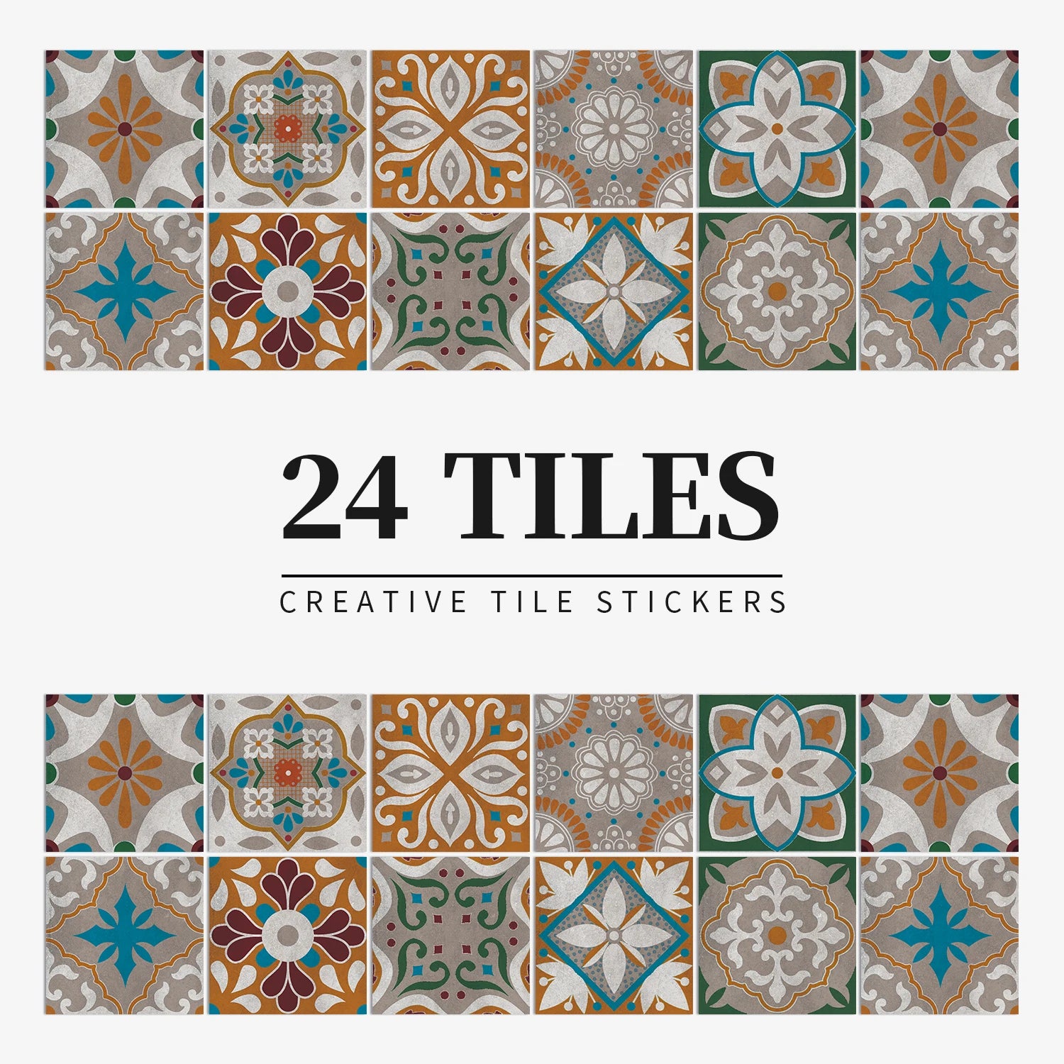 24Pcs European retro style Art Tile Wall Stickers With Self Adhesive Removable Bathroom Kitchen Waterproof Pvc Decal Wallpaper