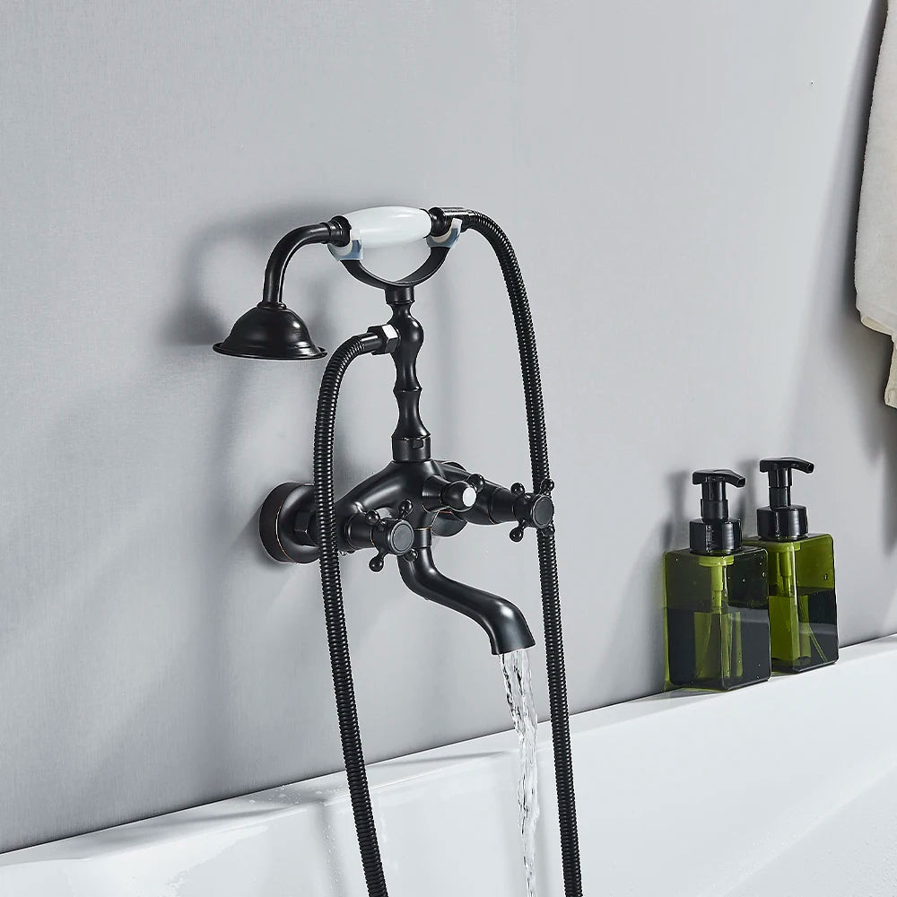 Telephone Style Golden Waterfall Bathtub Faucet Bathroom Brass Bath Faucets Waterfall Rotatb Spout Hot&amp;Cold water Shower tap set