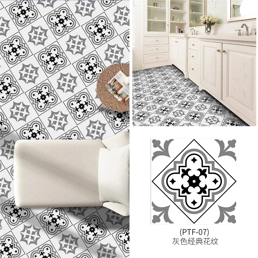 Black And White Mosaic Tiles Marble Texture Floor Sticker Kitchen Floor Renovation Decorative Stickers Self-adhesive Wallpaper