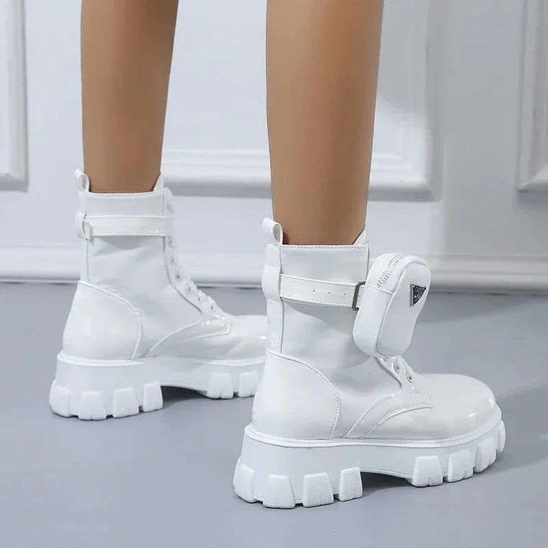 Women's Fashion Boots Thick Sole Round Toe with Small Bag