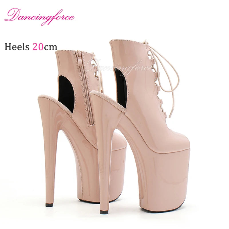 20cm High Heels, Dark Pink, Wedges, Short Cut