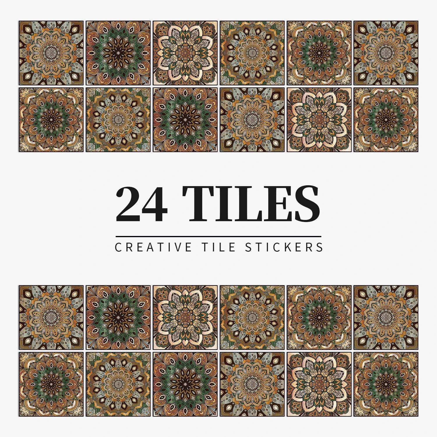 24Pcs European retro style Art Tile Wall Stickers With Self Adhesive Removable Bathroom Kitchen Waterproof Pvc Decal Wallpaper