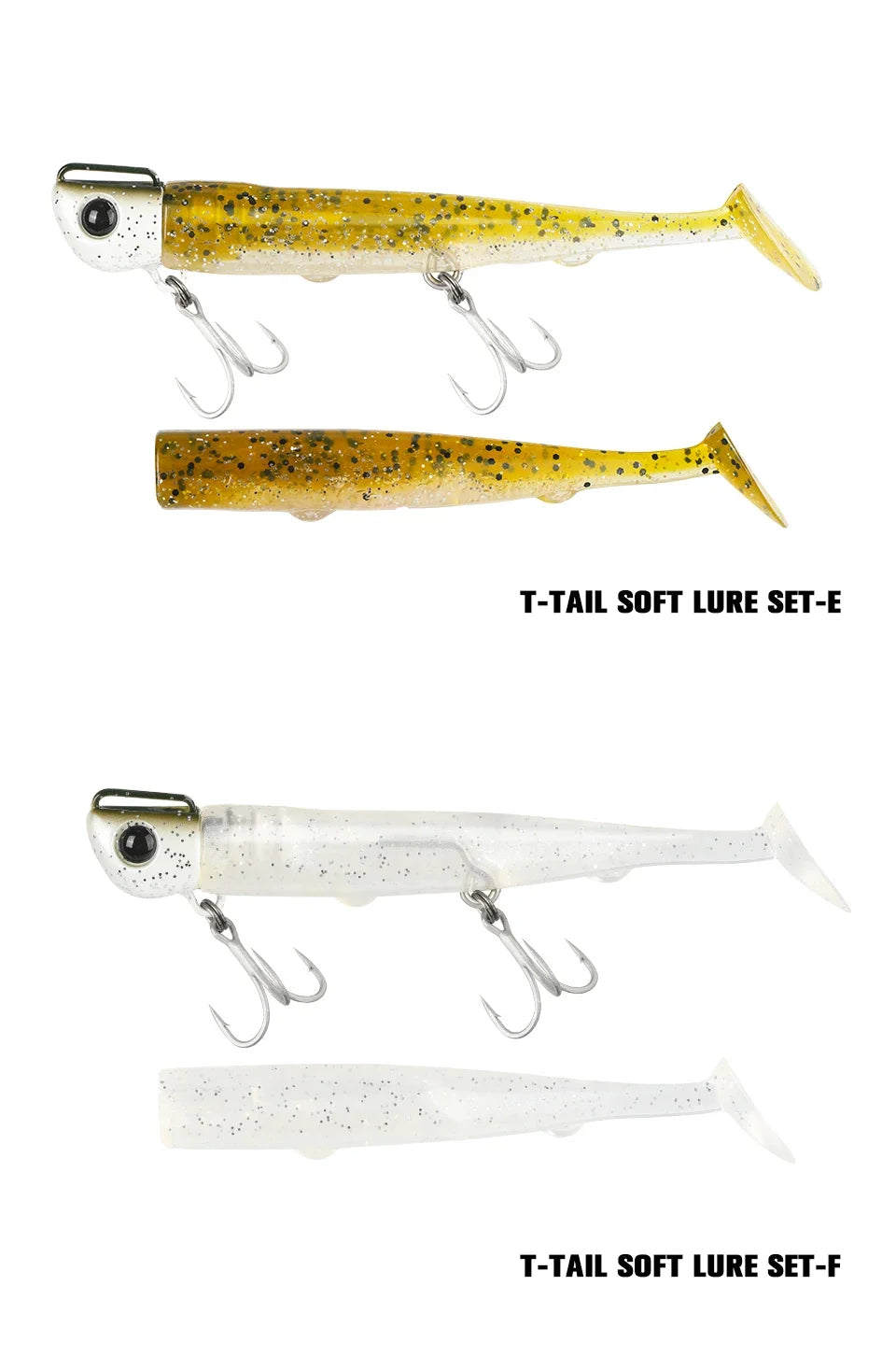 TSURINOYA Sinking Large Baits 110mm/35g Long Casting Jig Head T Tail Soft Lure Set 2pcs Tail Flounder Seabass Fishing Lure
