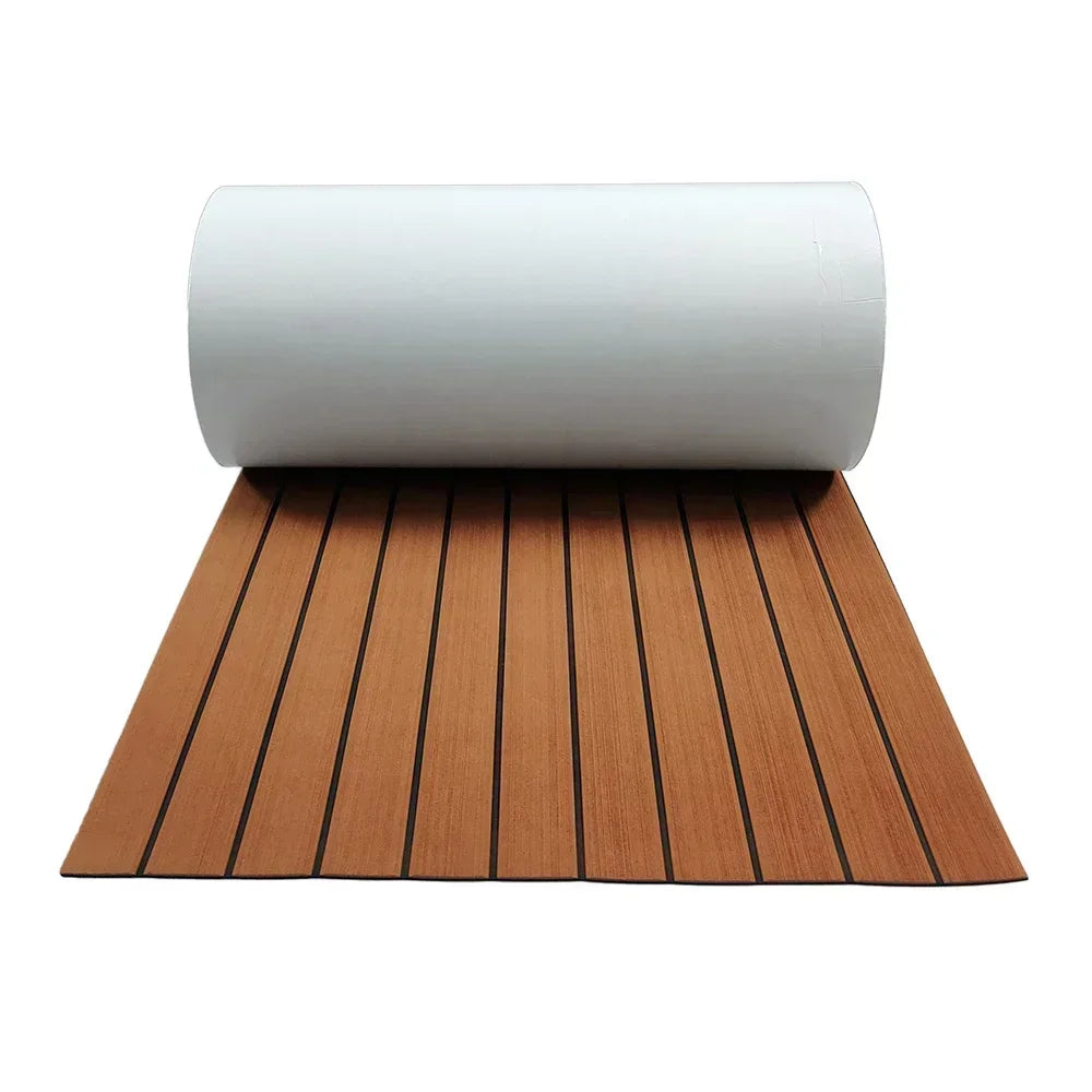 580x2400x5mm EVA Foam Faux Teak Boat Decking Mat Brown Deck Sheet Yacht Flooring Anti Skid Mat Self Adhesive Vehicle Pad - Daisan Mart