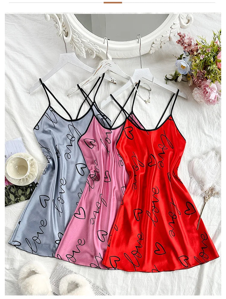 Đầm Ngủ Dây Mảnh In Chữ Trái Tim Nữ - Daisan Mart