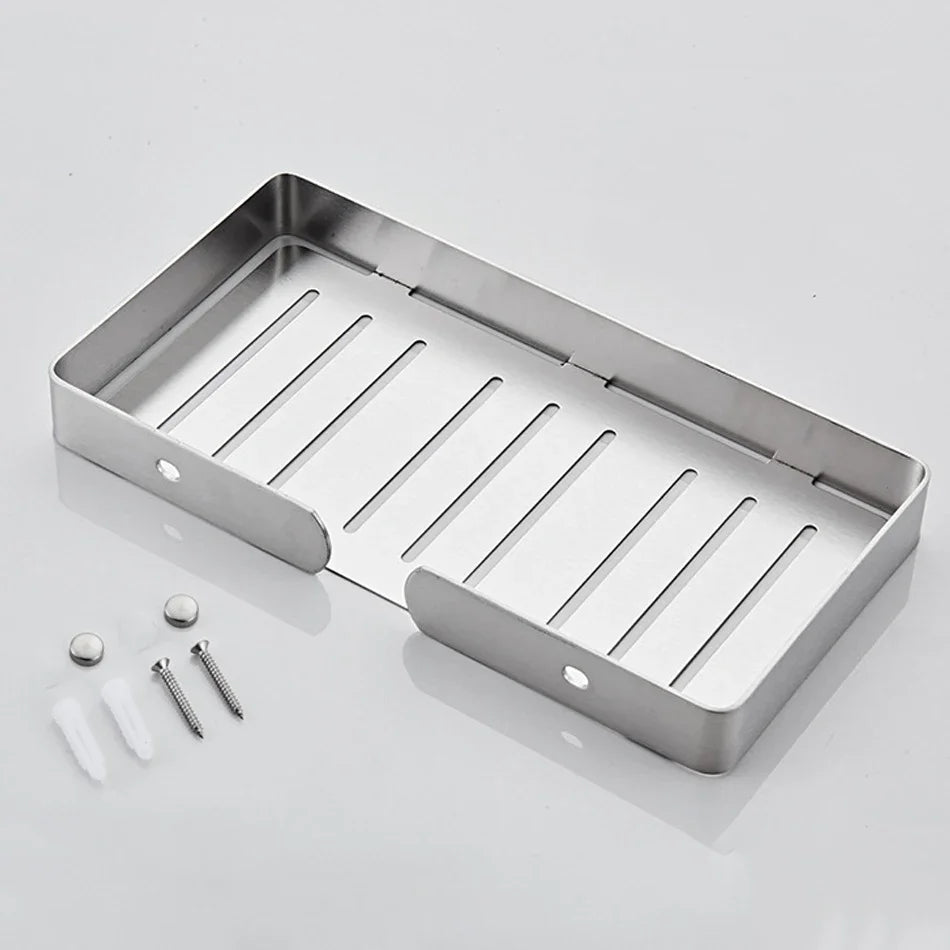 304 Stainless Steel Bathroom Shelf Wall Mounted Shower Soap Holder Shapoo Storage Organizer Rack Kitchen Bathroom Accessories