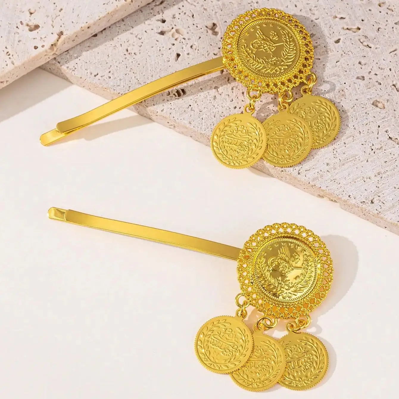 Kẹp Tóc Mạ Vàng Đồng Xu Thổ Nhĩ Kỳ Dành Cho Cô Dâu