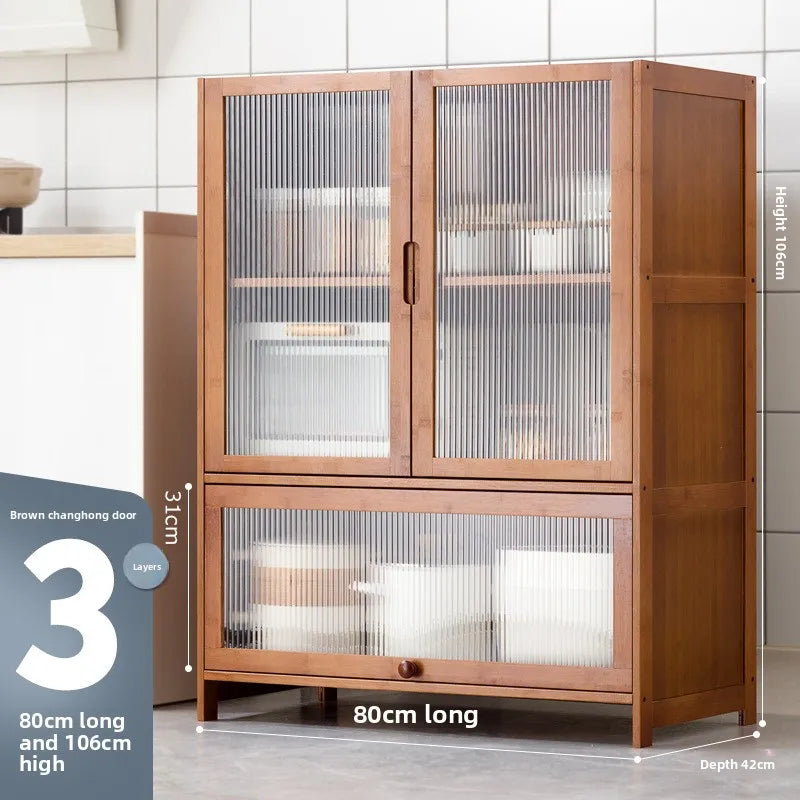 Multi-function kitchen cabinet: Dish rack, microwave, convenient storage