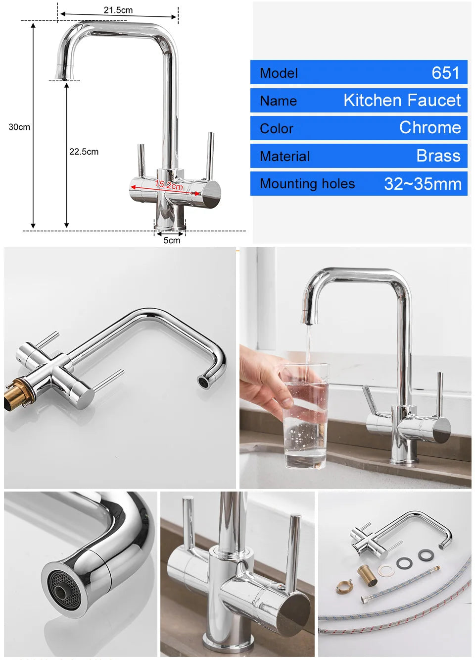 ROVATE Chậu bếp 3 trong 1, Vòi nóng lạnh có lọc nước uống