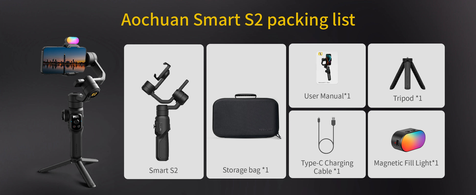 AOCHUAN Smart S2 Kit Professional 3-Axis Handheld Gimbal Stabilizer For IPhone And Android Smartphone Gimbal  Stabilizer shoot - Daisan Mart