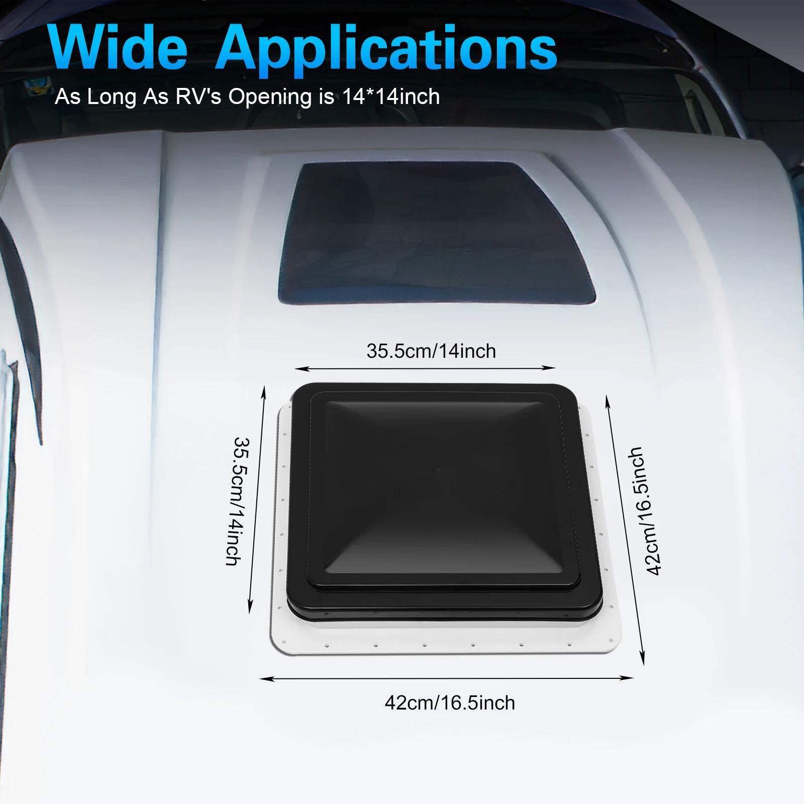 Quạt thông gió chống bụi cho mái xe RV 42cmx42cm