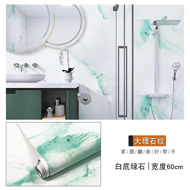 60cm Marble Vinyl Film Self Adhesive Wallpaper Bathroom Kitchen Cupboard Countertops Contact Paper PVC Waterproof Wall Stickers