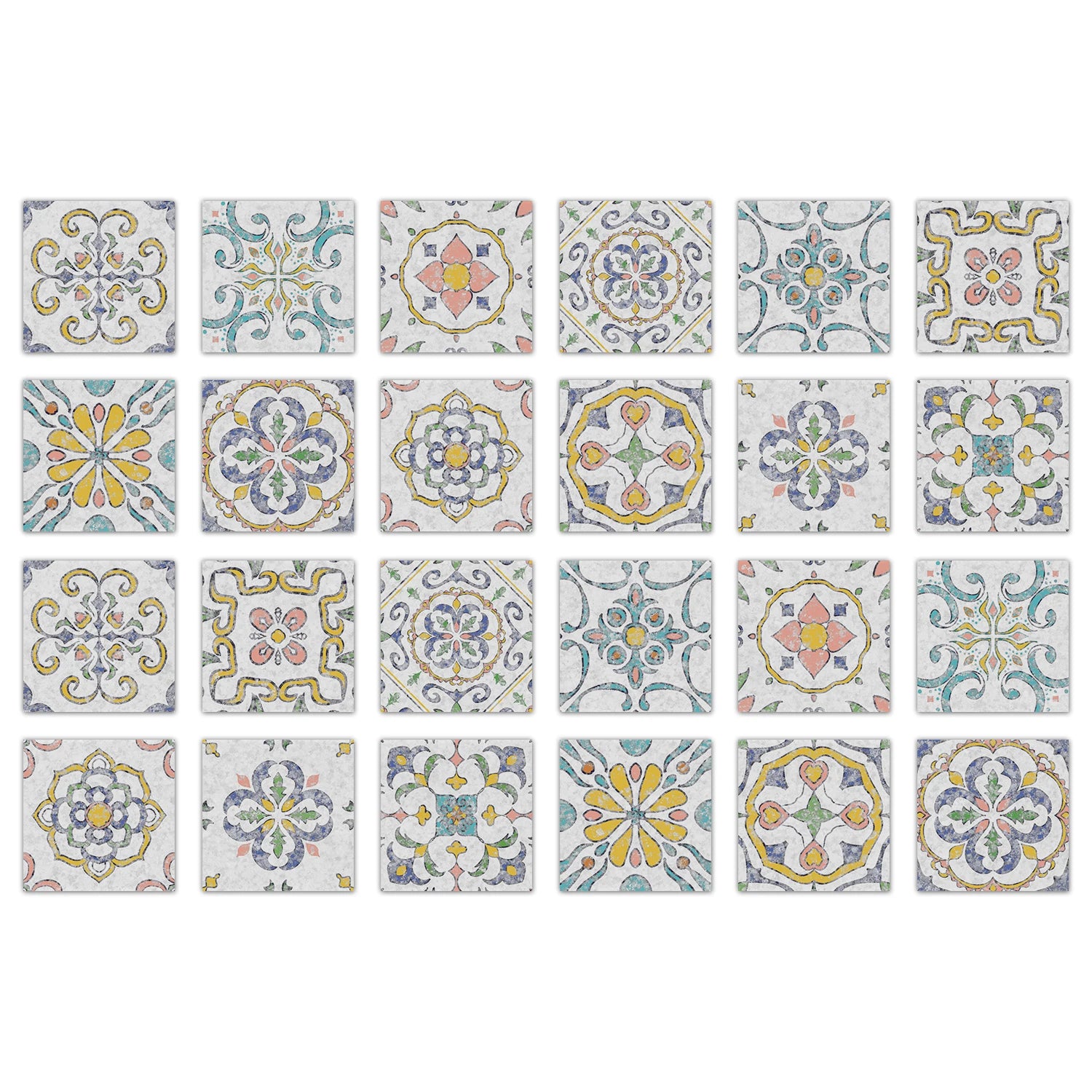 24 pieces of Mandala Pattern Glossy Self-adhesive Tile Stickers for Kitchen and Bathroom Removable Waterproof 3D Wall Decal