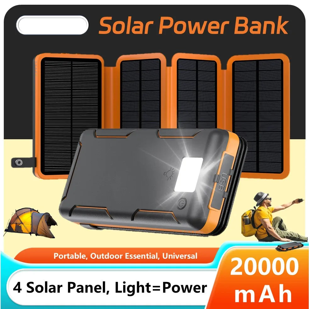 Sạc Dự Phòng Năng Lượng Mặt Trời 4 Tấm 20000mAh Du Lịch