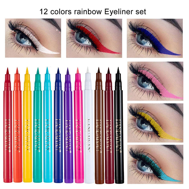 12-Color Matte Waterproof Eyeliner, Easy to Draw, Outstanding