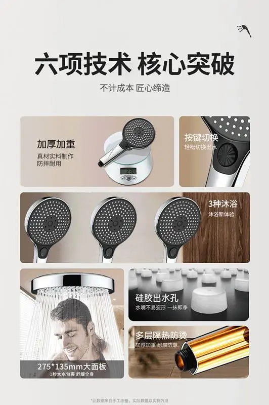 New Big 135mm High Pressure Shower Head Black 3 Modes Water Saving Spray Nozzle Massage Rainfall Shower Bathroom Accessories