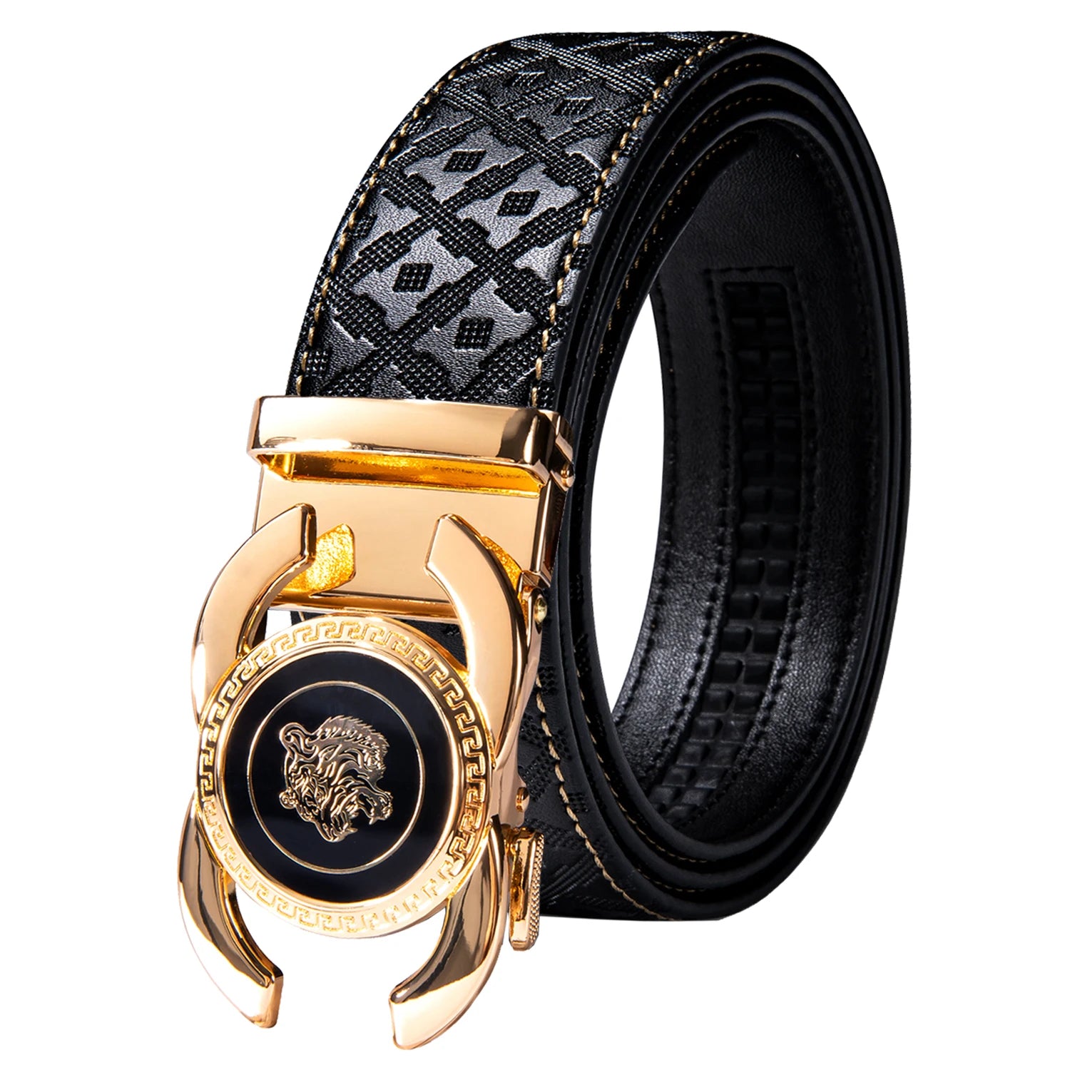 High quality black cowhide men's belt with automatic buckle 130cm