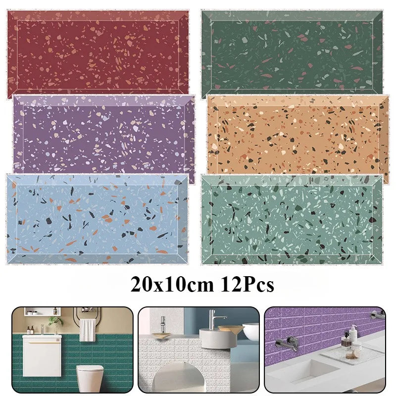 Miếng Dán Tường PVC Vân Đá Bóng 10x20cm Chống Nước