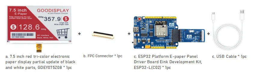 7.5 Inch Epaper Display with ESP32 Development kit Eink Screen Module, GDEY075Z08 with ESP32 Demo Kit