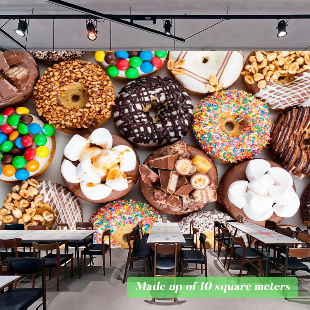Custom Size Mural Wallpaper 3D Grilled Steak Pizza Shop Donuts Wall Painting Restaurant Cafe Modern Kitchen Spices Wall Papers