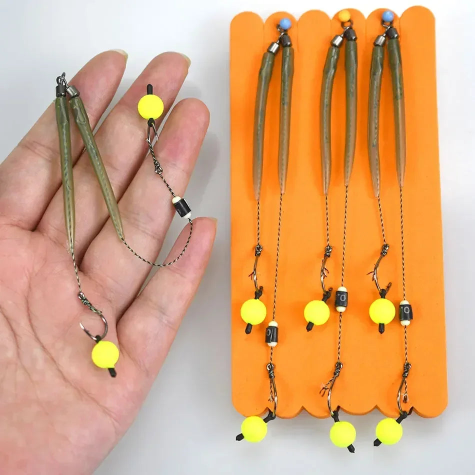 MNFT 3Sets Carp Fishing Rigs with Ready-Made Hair Hooks Size 3#-10# Pesca Hook Fishing Lure Tackle for Carp Fishing