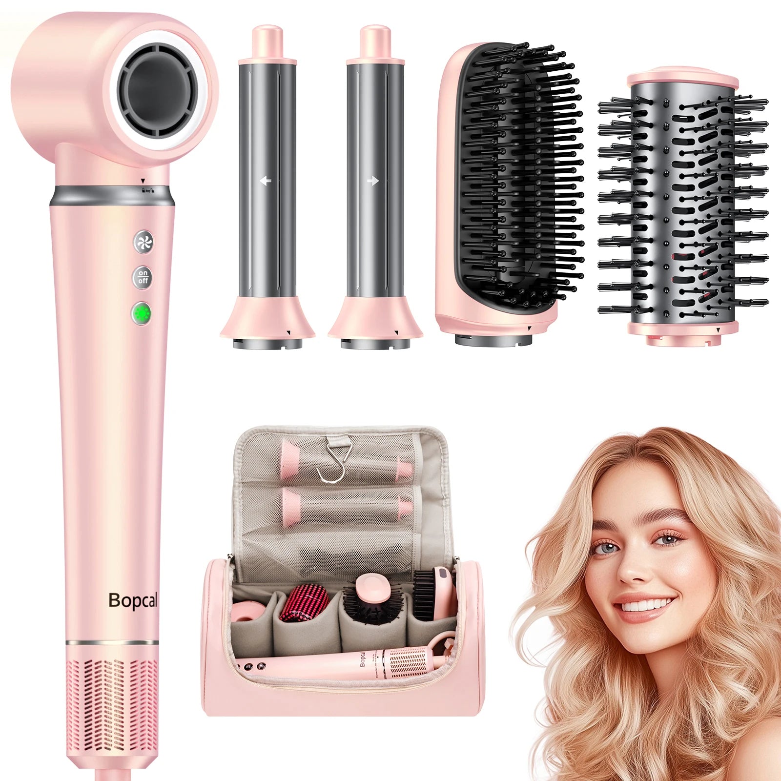 High Speed ​​5 in 1 Hair Dryer Hot Air Comb Set,Hair Brush Curling Iron Hair Straightener Styling Tool For Blow Dryer Gift Box