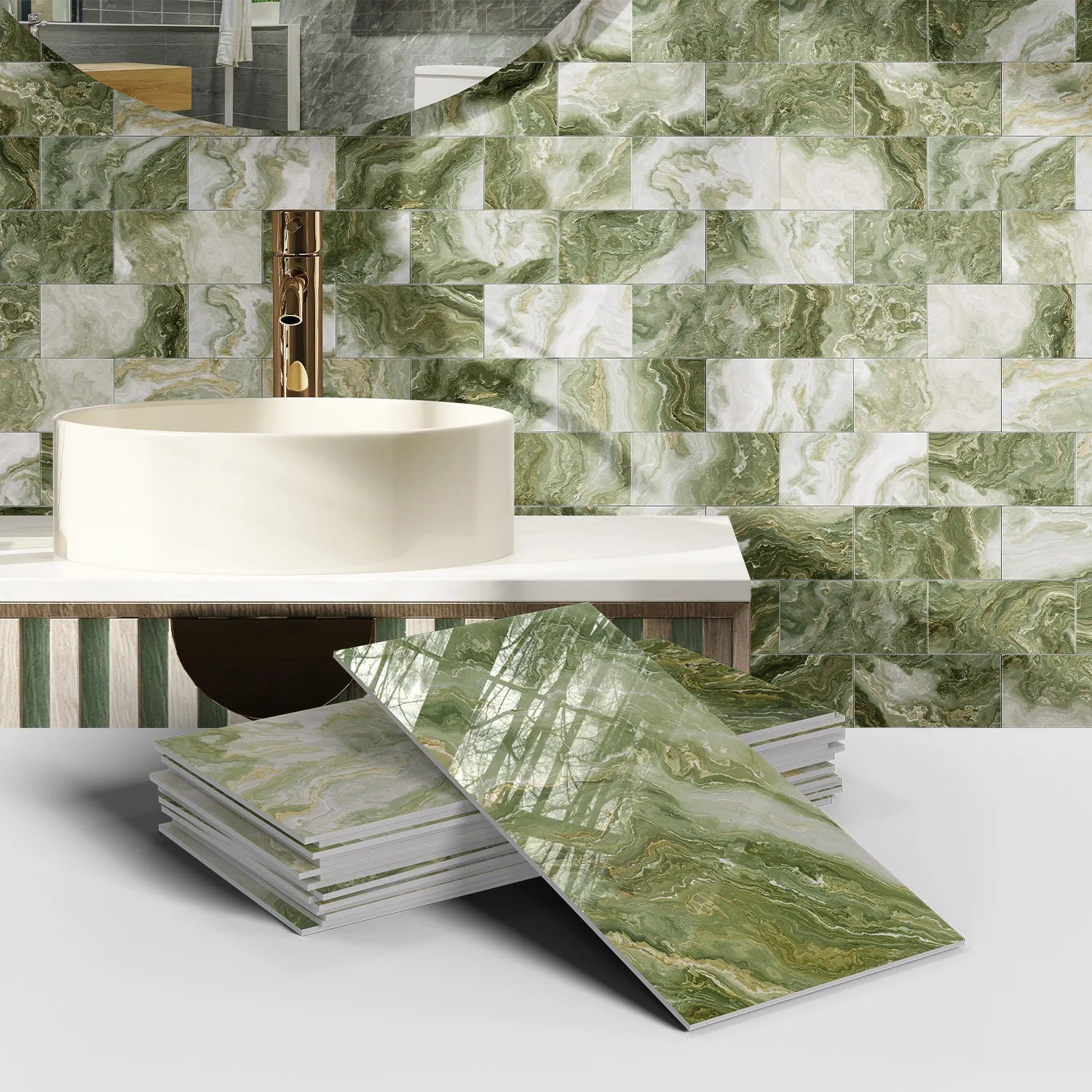 Set of 16 Waterproof Stone Pattern Foam Wall Stickers for Kitchen