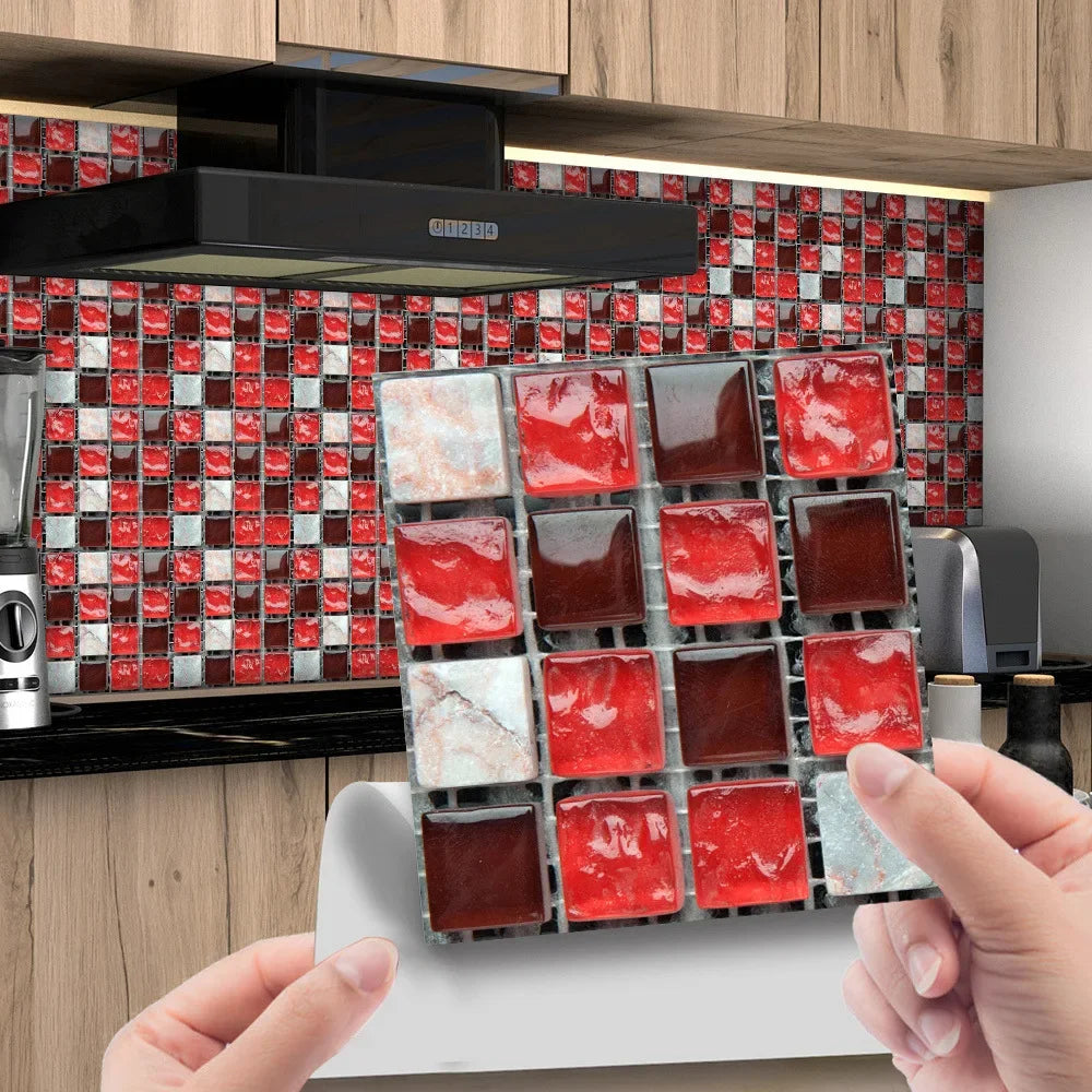 10pcs/set 3D Mosaic Tiles Sticker Self Adhesive Waterproof Wall-Tiles for Kitchen Bedroom Bathroom Walls Backsplashes Decoration