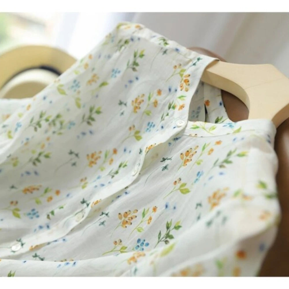 Women Shirt 2024 Spring New Arrival Printed Floral Shirt Stand Collar Neck Long Sleeve Elegant Blouse Top