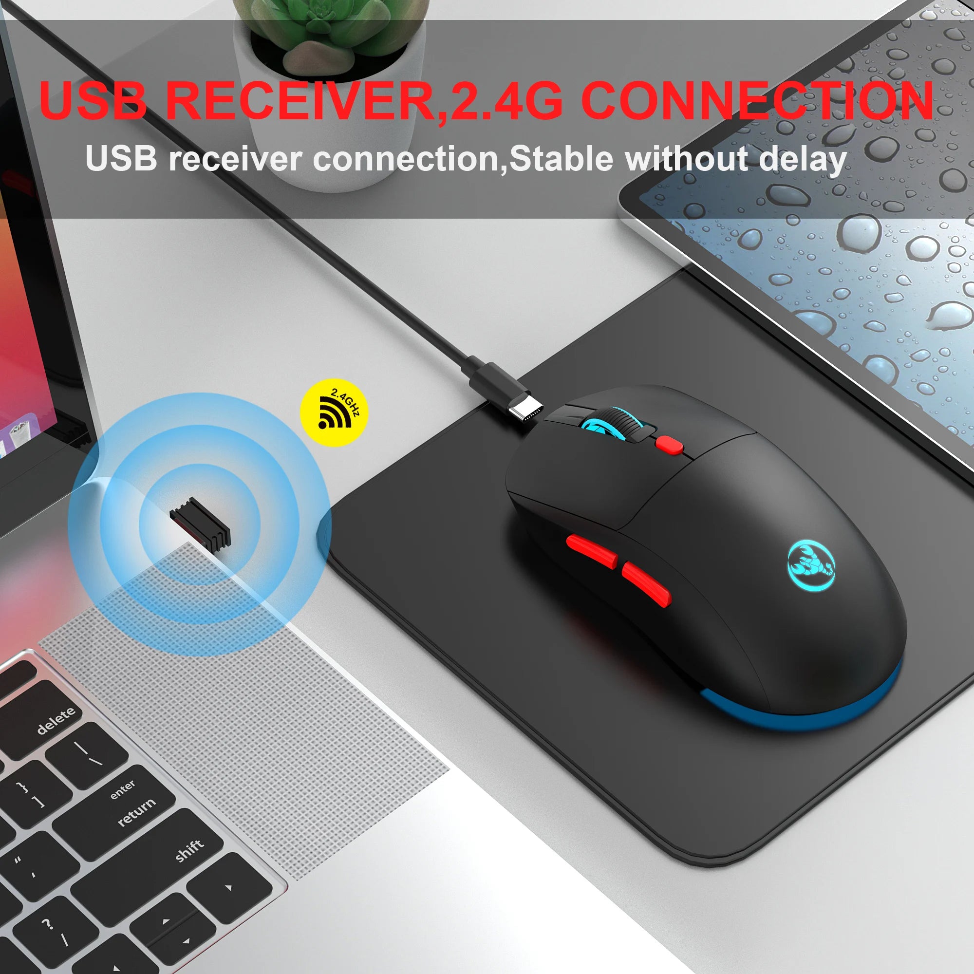 Rechargeable 2.4G USB Wireless Mouse Adjustable 3600dpi 7 Colors RGB Comfortable Mice for Home Office Laptop Computer Gamer