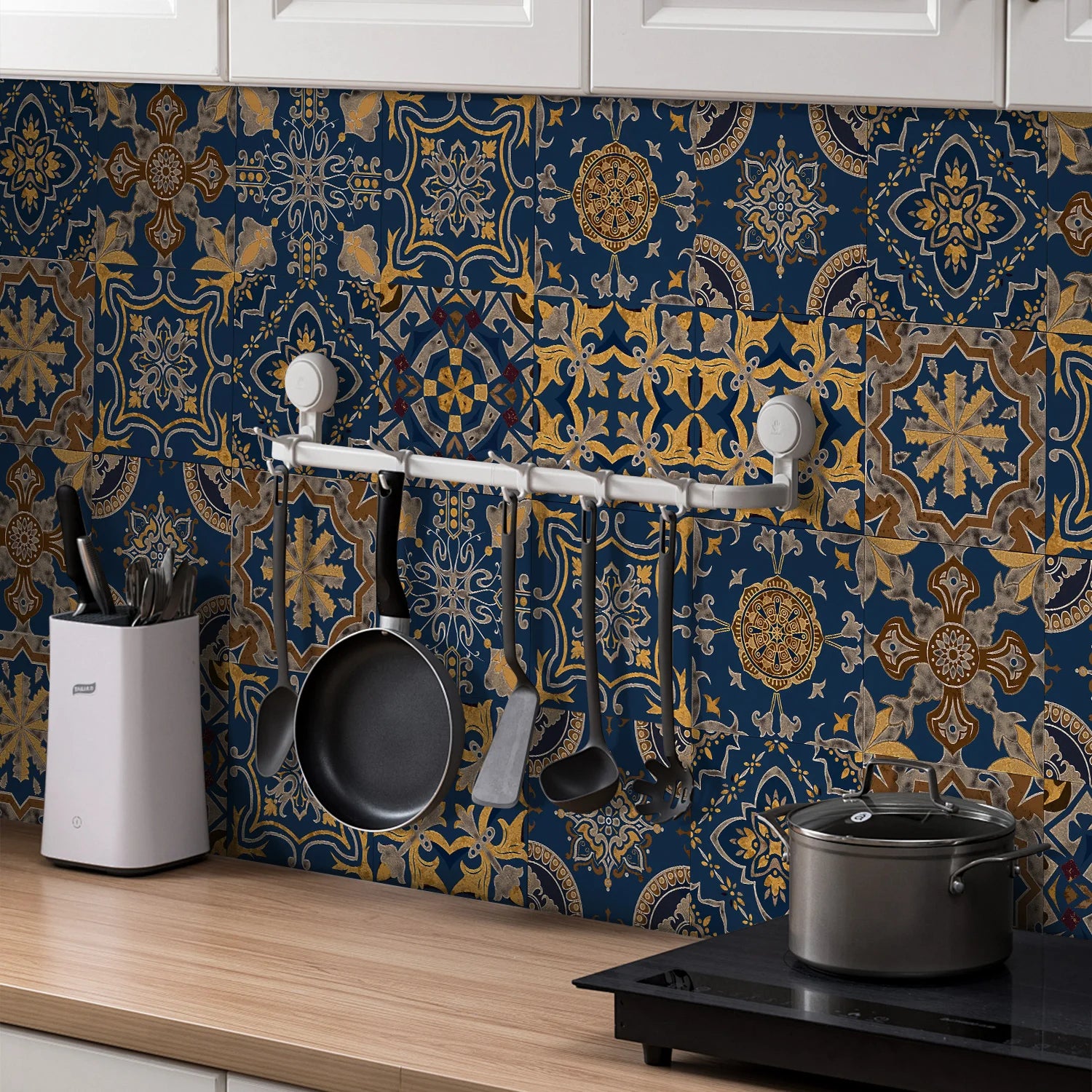 24pcs/set Blue Color Tiles Sticker Wall Stickers Kitchen Bathroom Waterproof Self-adhesive Wall Decal Home Renovation Wallpaper