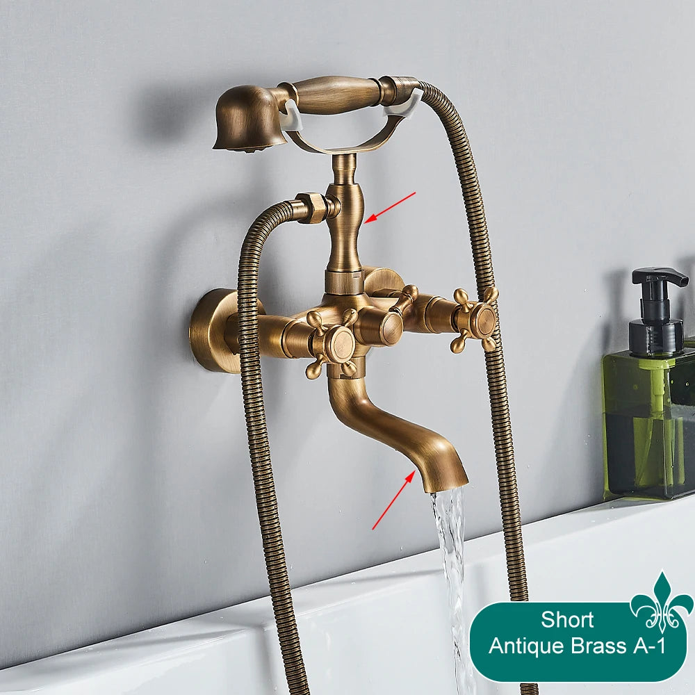 Telephone Style Golden Waterfall Bathtub Faucet Bathroom Brass Bath Faucets Waterfall Rotatb Spout Hot&amp;Cold water Shower tap set