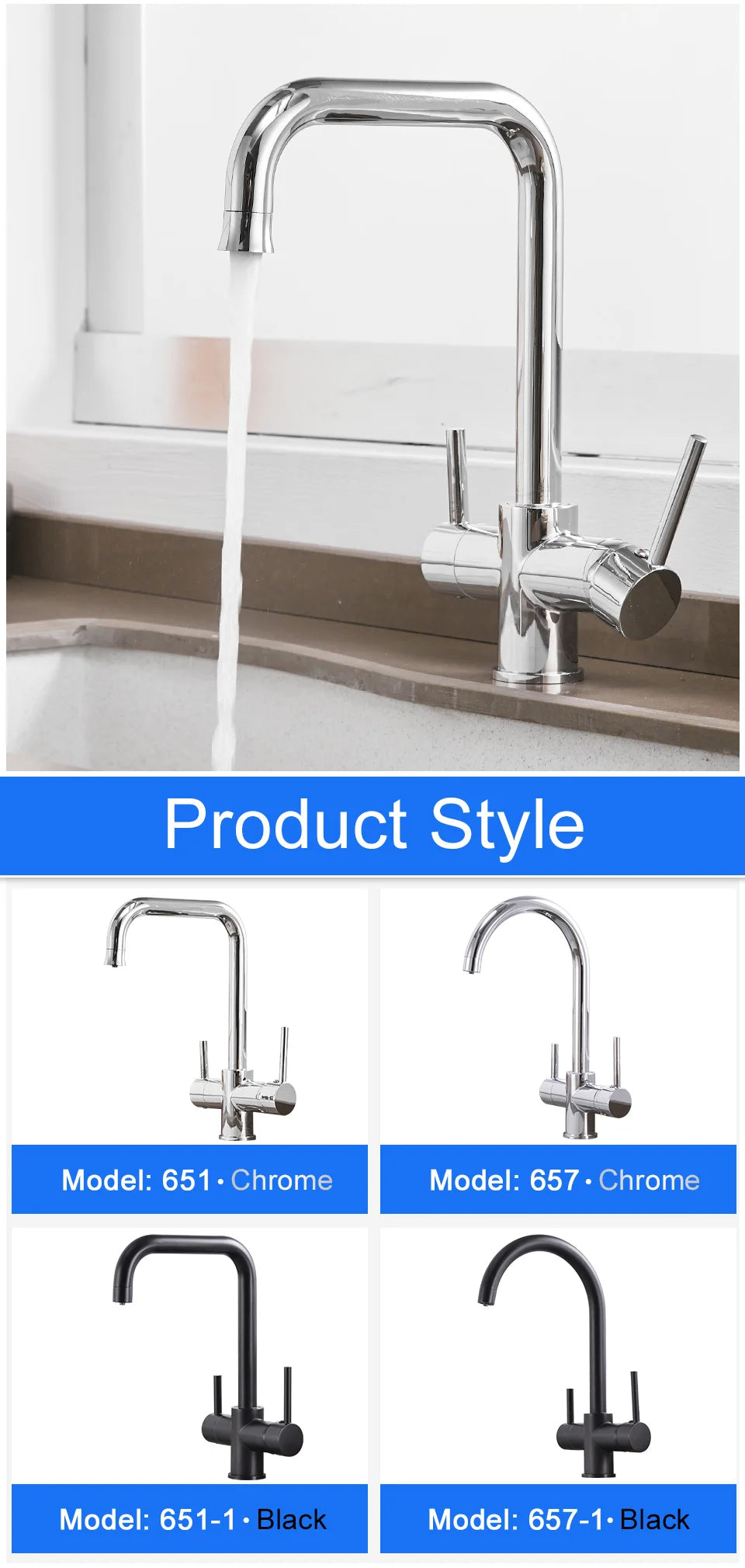 ROVATE Chậu bếp 3 trong 1, Vòi nóng lạnh có lọc nước uống