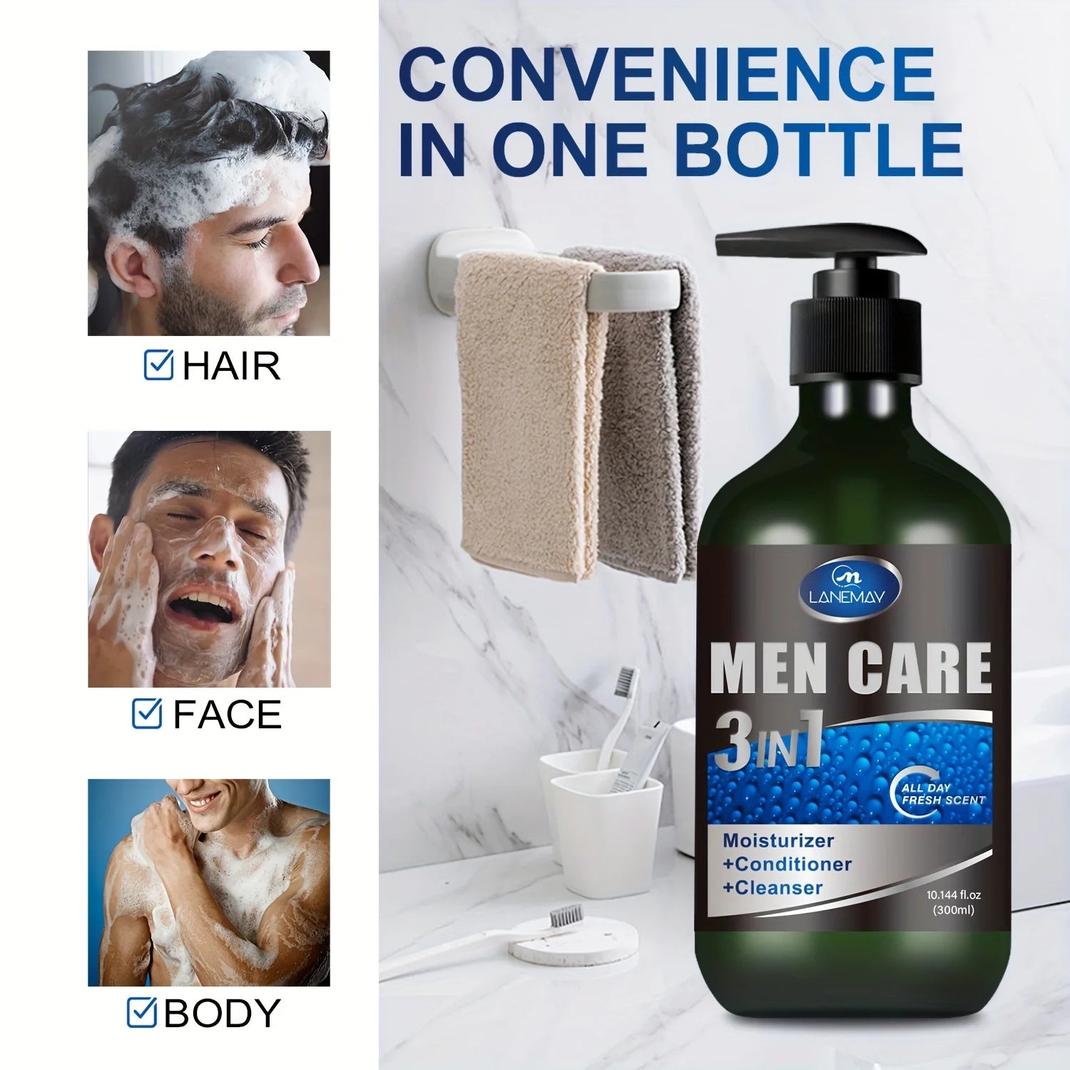 3in1 Men's Shower Gel - Cleanses Skin, Hair &amp; Face, Gently Regenerating