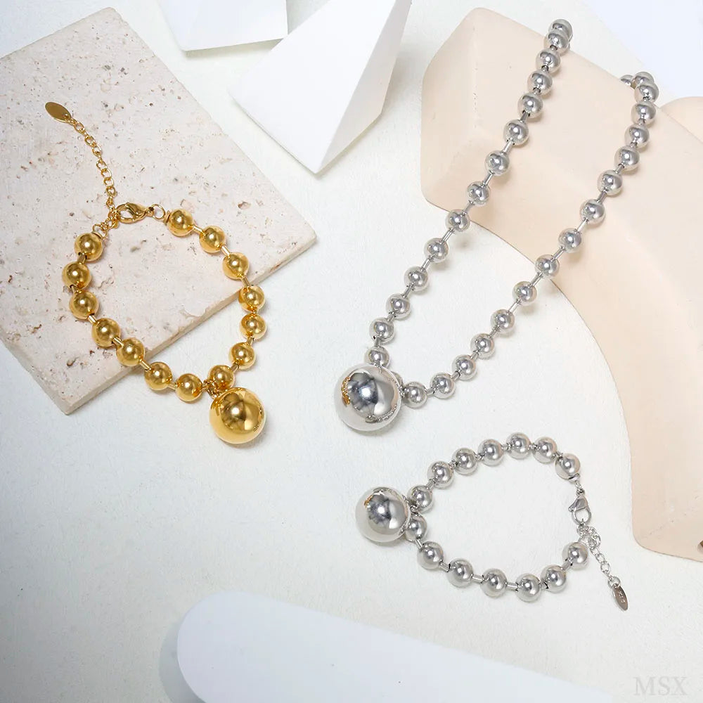 Punk Style Hollow Metal Bracelet Necklace Set