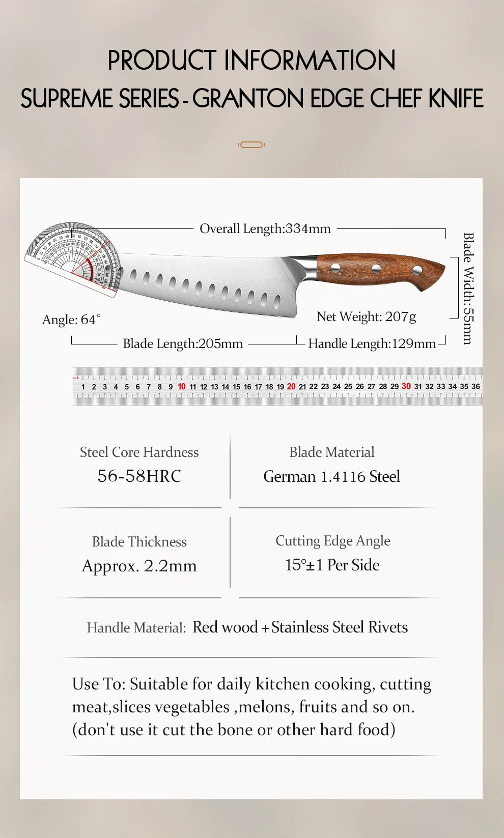 HEZHEN Kitchen Knife 8.1 Steel Blade High Quality Red Wood Handle